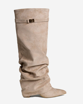 Lavista Kniehohe Beige Wildlederstiefel mit lässigem Slouchy Design