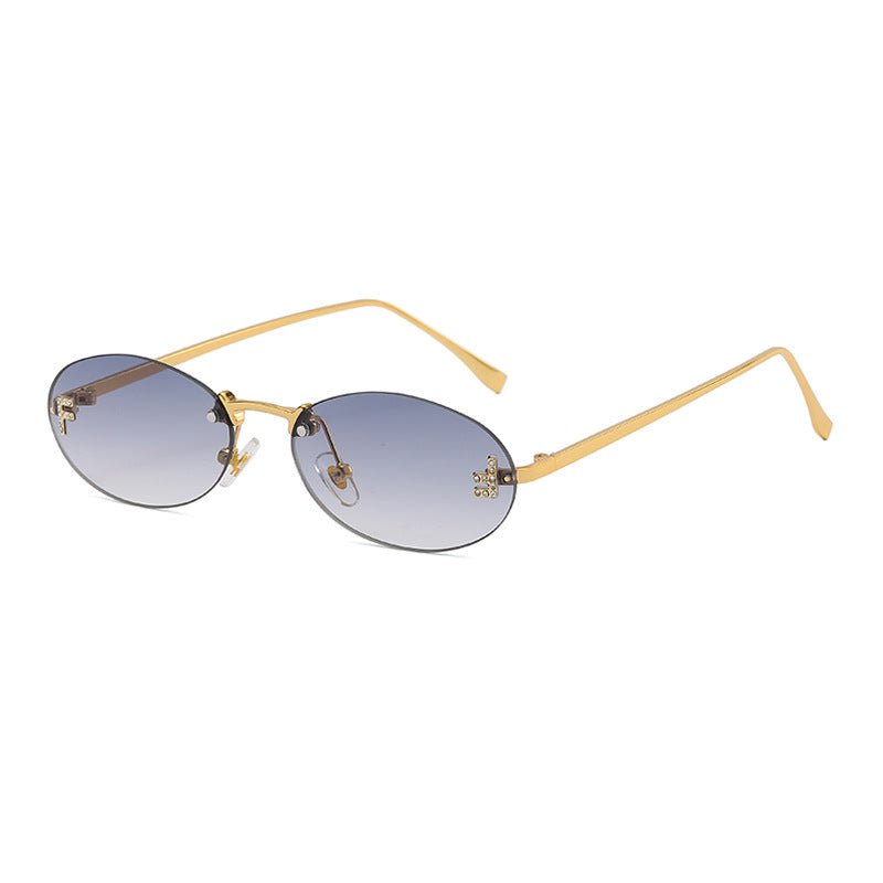 Trendige Randlose Ovale Sonnenbrille mit Gold-Akzenten – Eleganter UV-Schutz