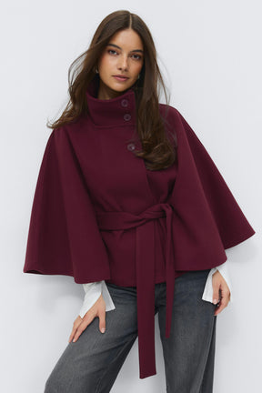 Gina Tricot Damen Belt Cape Jacket Kurzmantel mit Gürtel Zinfandel
