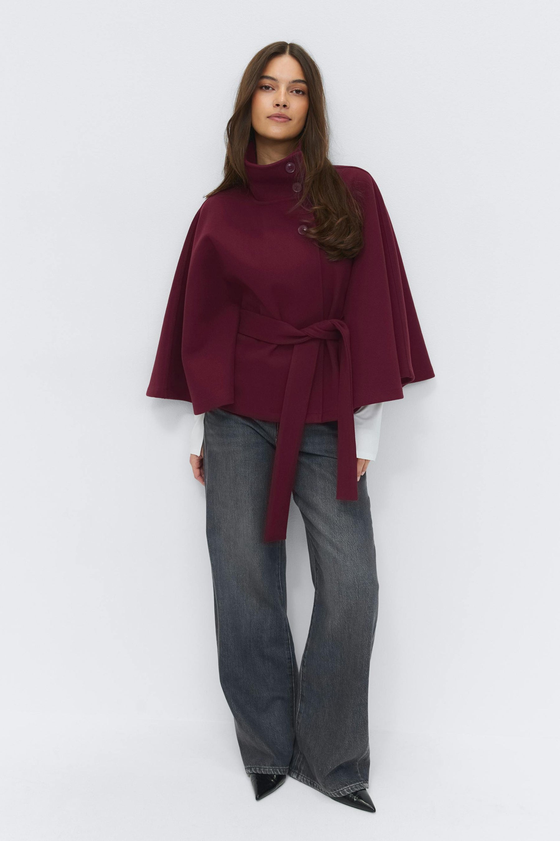 Gina Tricot Damen Belt Cape Jacket Kurzmantel mit Gürtel Zinfandel