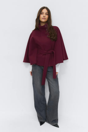 Gina Tricot Damen Belt Cape Jacket Kurzmantel mit Gürtel Zinfandel