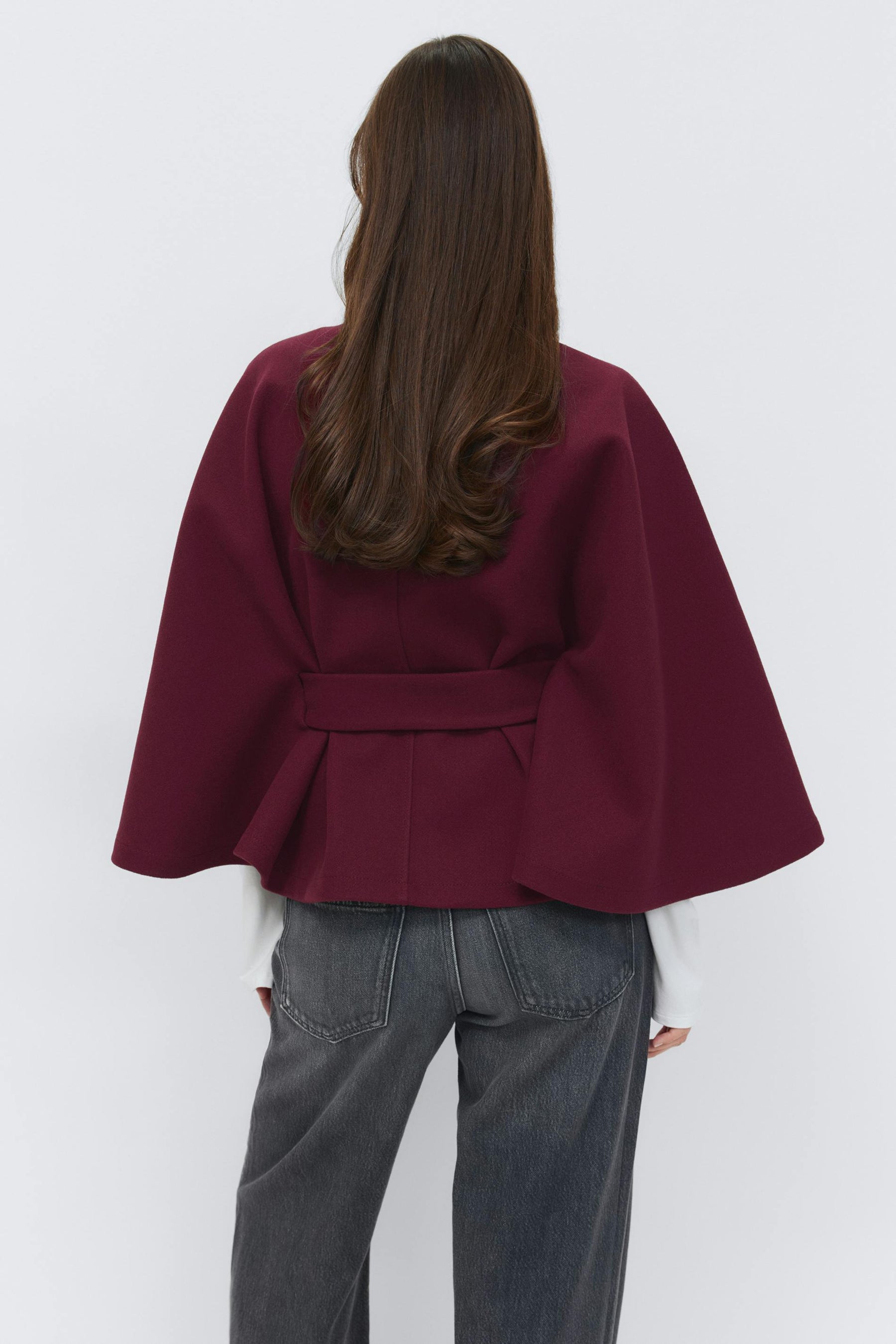 Gina Tricot Damen Belt Cape Jacket Kurzmantel mit Gürtel Zinfandel