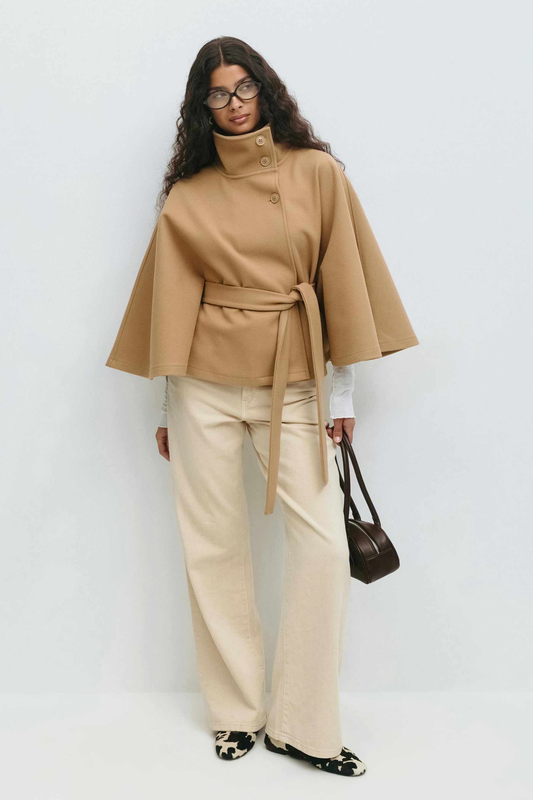 Gina Tricot Belt Cape Jacke Beige Camel Oversize Mantel
