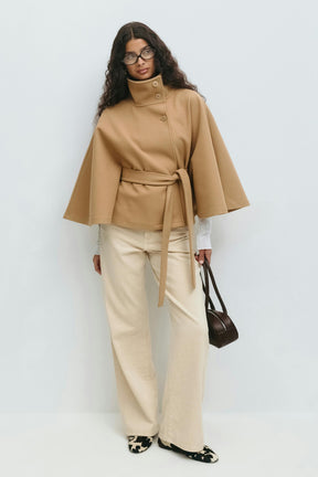 Gina Tricot Belt Cape Jacke Beige Camel Oversize Mantel