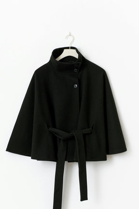 Gina Tricot Schwarze Cape-Jacke mit Gürtel und weiten Ärmeln