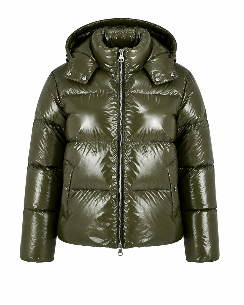 Premium Shiny Pufferjacke - olivegrün