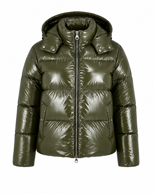 Premium Shiny Pufferjacke - olivegrün