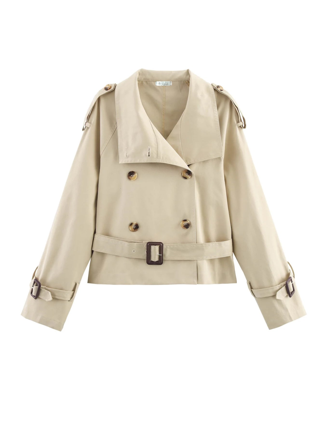 Moderner Caliante Damen Cropped Trenchcoat in Beige und Schwarz