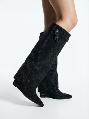 Elegante Aléor Glänzende Damen Stiefeletten Metallic Look Gold Silber Schwarz