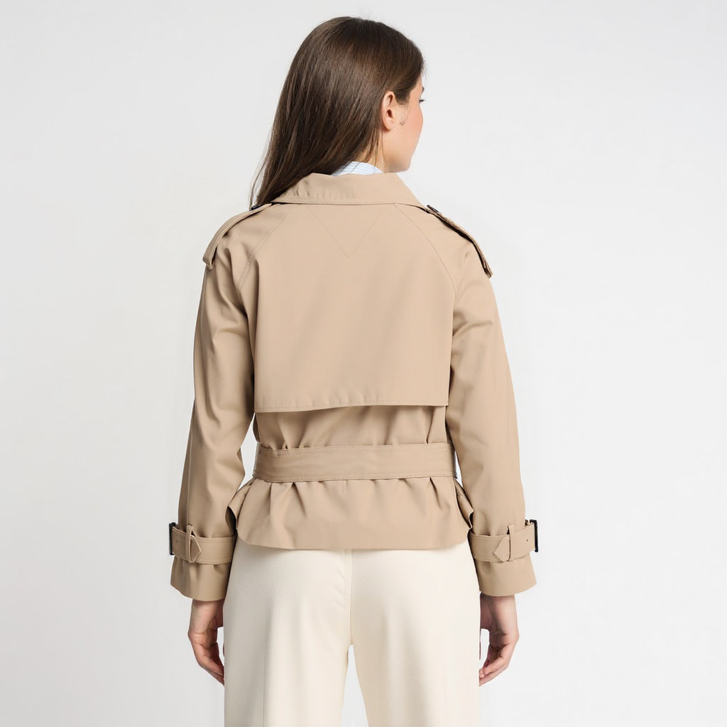Moderner Caliante Damen Cropped Trenchcoat in Beige und Schwarz