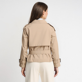 Moderner Caliante Damen Cropped Trenchcoat in Beige und Schwarz