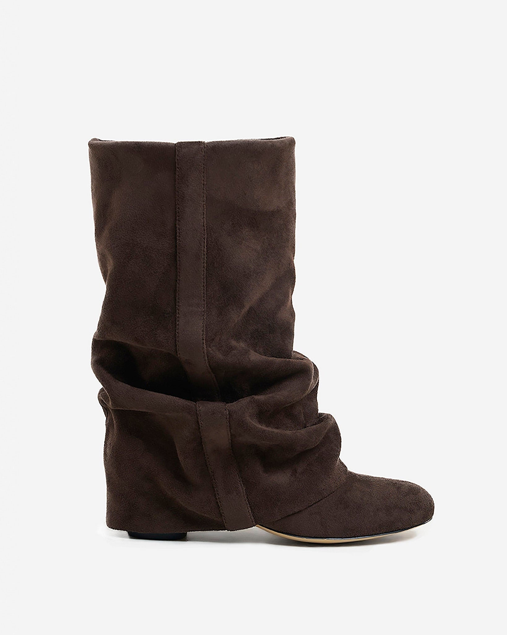 Emilia Slouchy Wildleder Stiefel Dunkelschokolade mit verstecktem Absatz