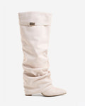 Lavista Slouchy Kniehohe Wildlederstiefel in Cremeweiß mit Absatz