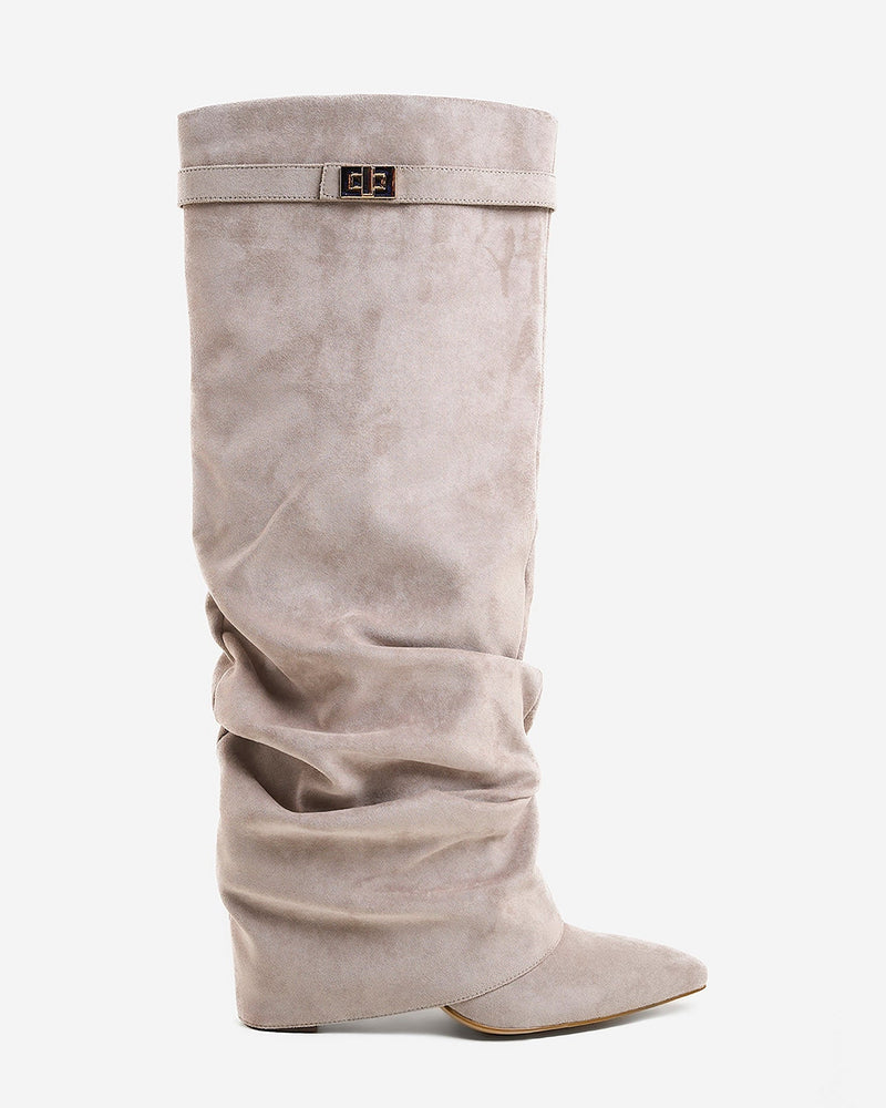 Lavista Slouchy Suede Kniehohe Stiefel Taupe mit Absatz