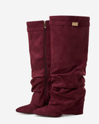 Lavista Slouchy Kniehohe Wildlederstiefel in Burgunderrot mit Blockabsatz