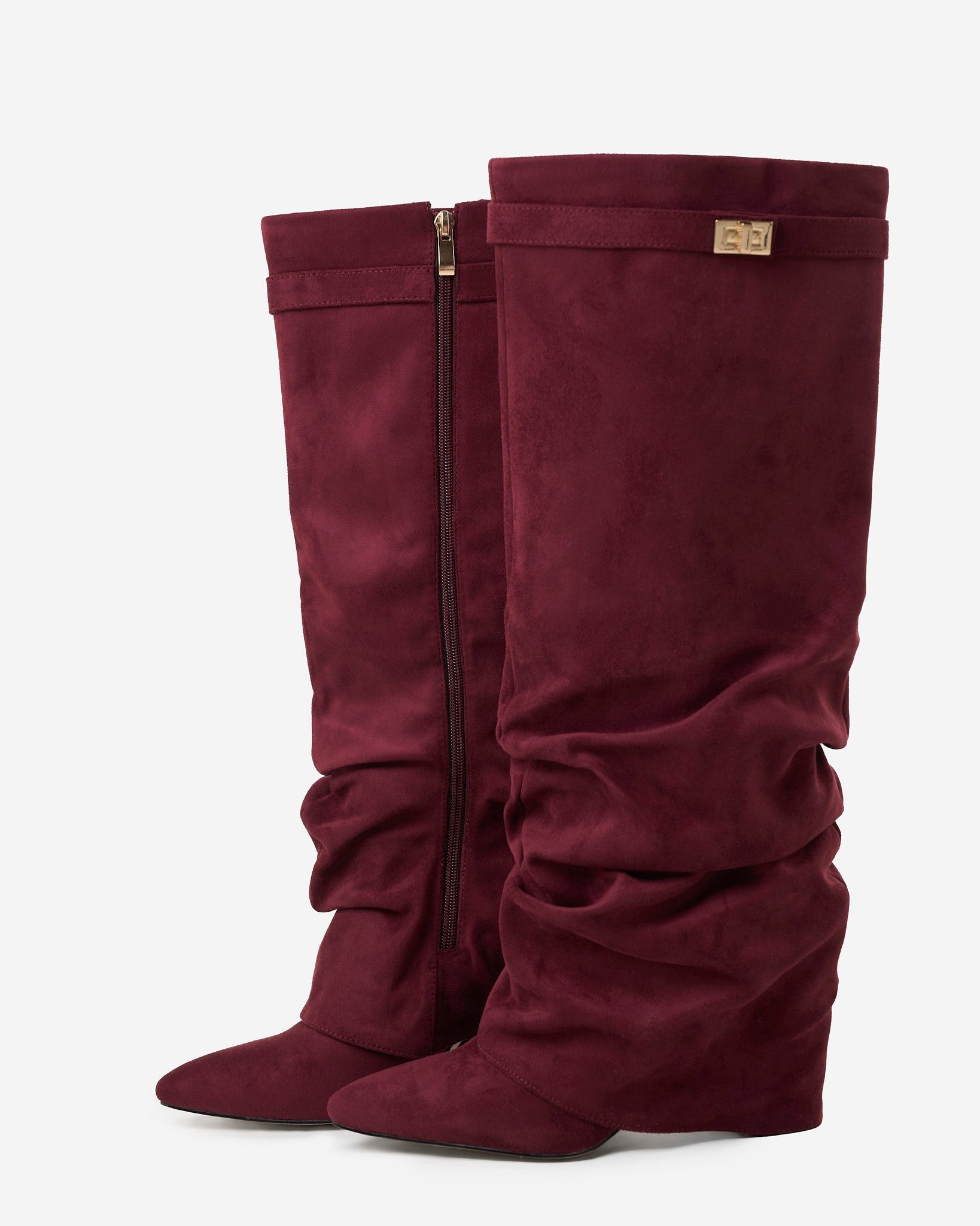 Lavista Slouchy Kniehohe Wildlederstiefel in Burgunderrot mit Blockabsatz