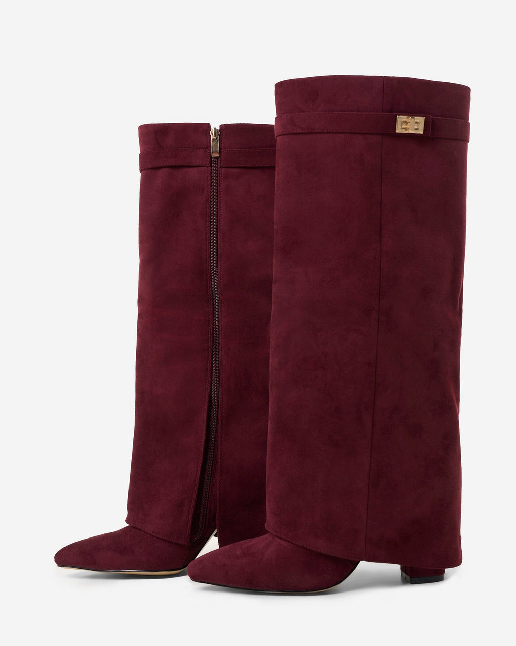 Lavista Kniehohe Wildleder-Stiefel in Burgunderrot mit Umschlag-Detail
