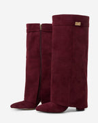 Lavista Kniehohe Wildleder-Stiefel in Burgunderrot mit Umschlag-Detail