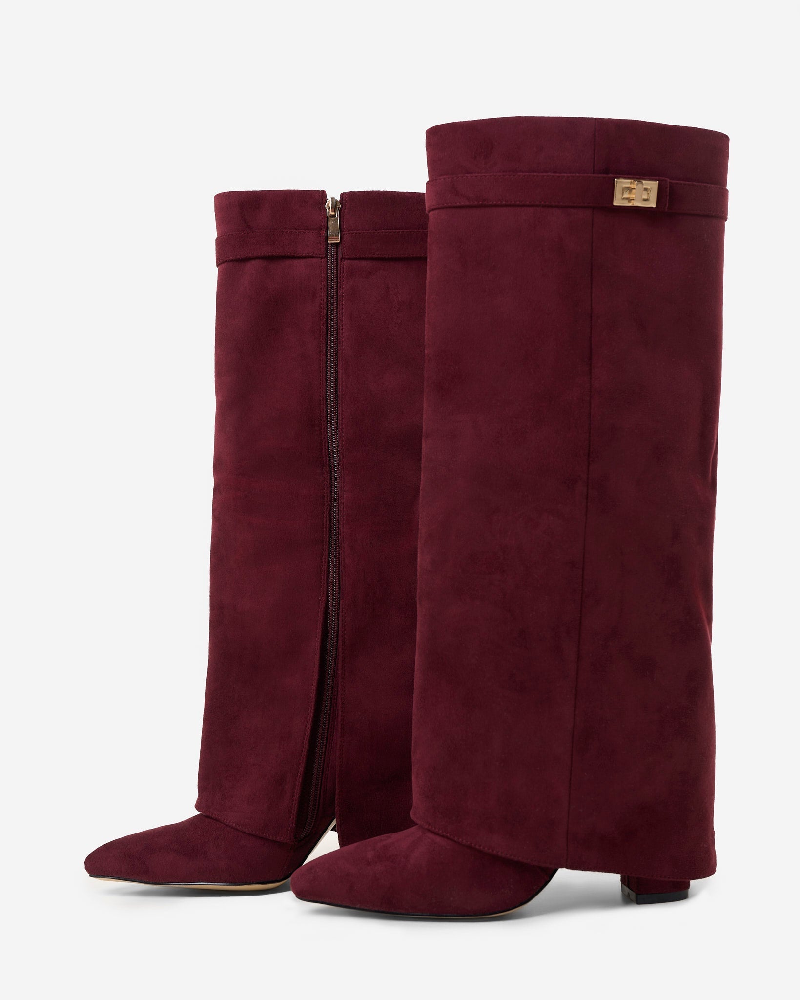 Lavista Kniehohe Wildleder-Stiefel in Burgunderrot mit Umschlag-Detail