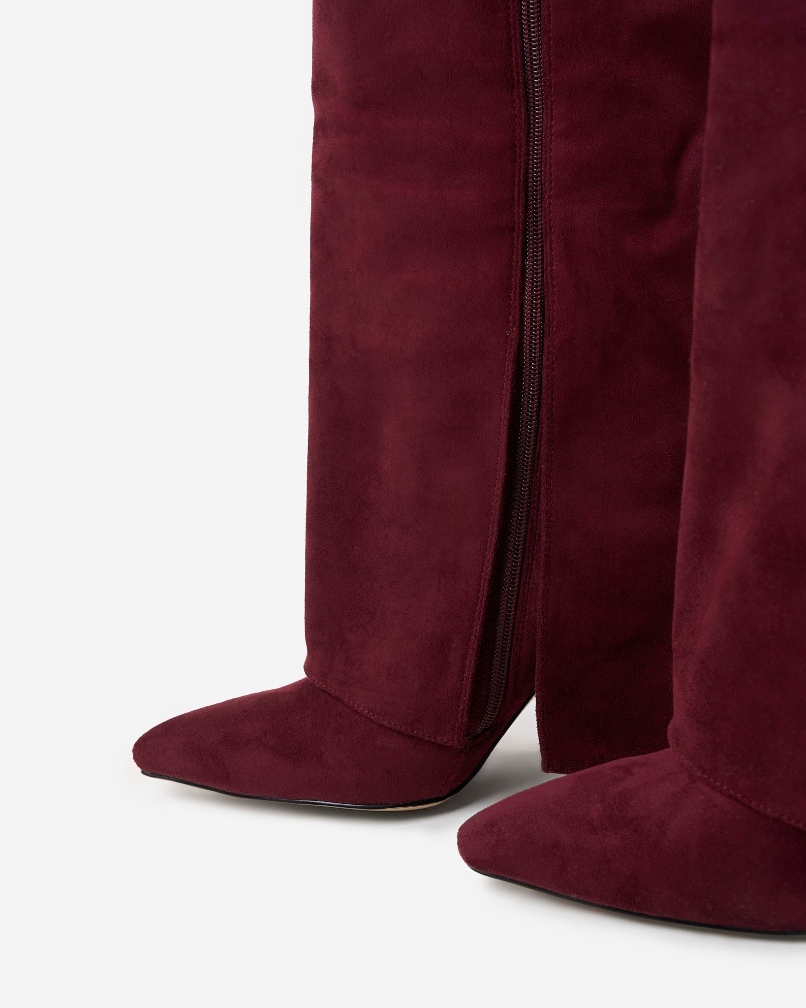 Lavista Kniehohe Wildleder-Stiefel in Burgunderrot mit Umschlag-Detail
