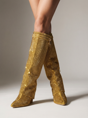Elegante Aléor Glänzende Damen Stiefeletten Metallic Look Gold Silber Schwarz