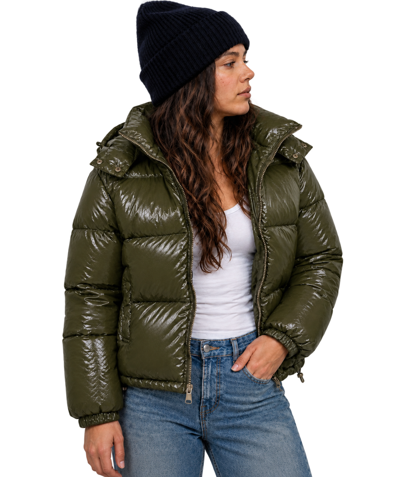 Premium Shiny Pufferjacke - olivegrün
