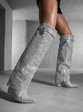 Elegante Aléor Glänzende Damen Stiefeletten Metallic Look Gold Silber Schwarz
