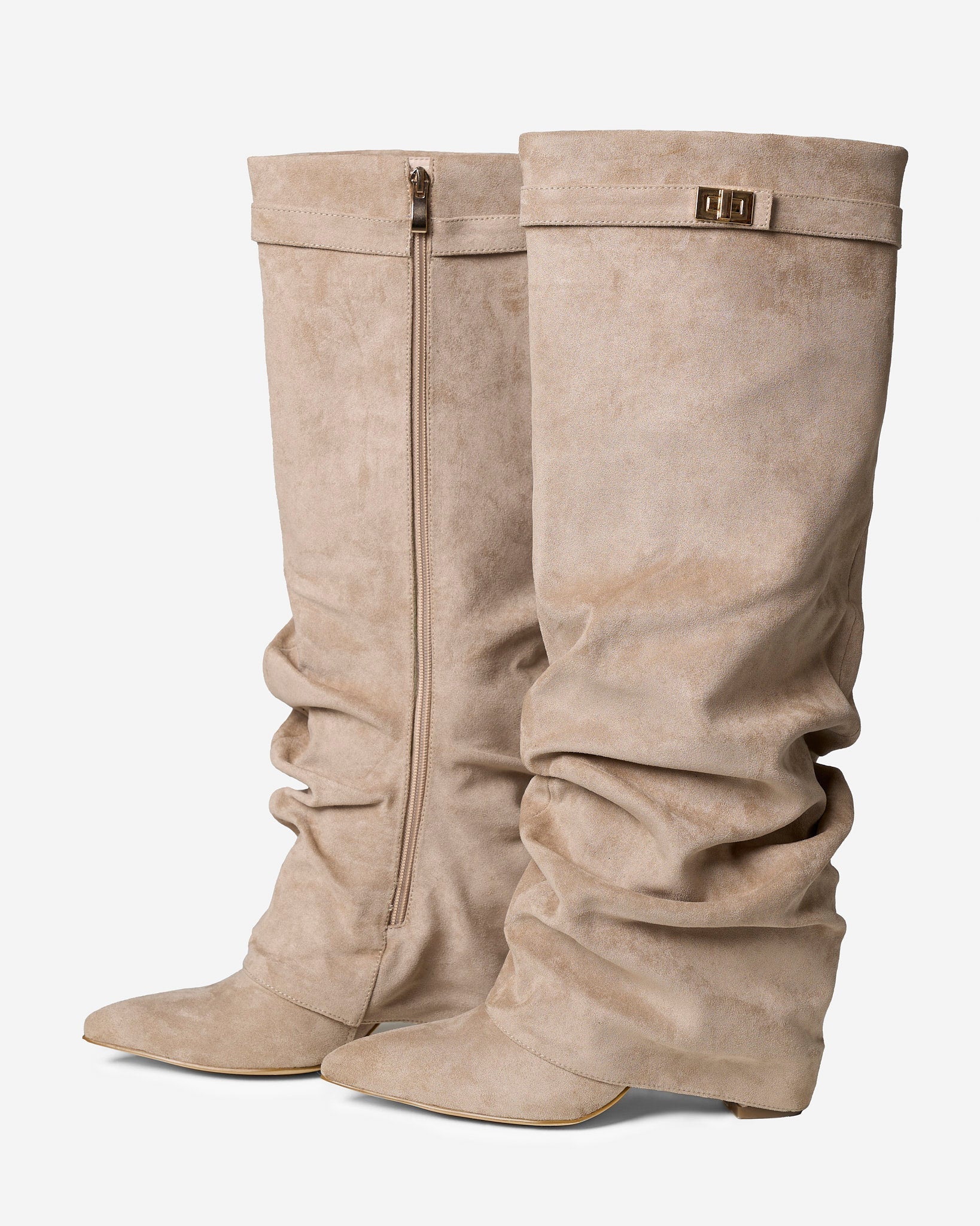 Lavista Kniehohe Beige Wildlederstiefel mit lässigem Slouchy Design