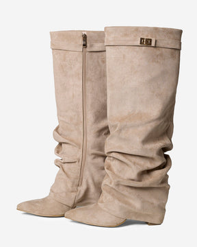Lavista Kniehohe Beige Wildlederstiefel mit lässigem Slouchy Design
