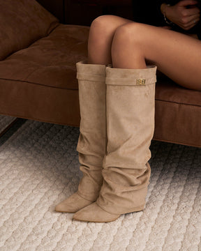 Lavista Kniehohe Beige Wildlederstiefel mit lässigem Slouchy Design