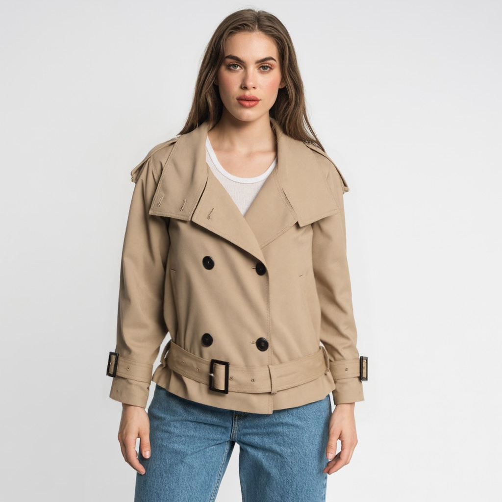 Moderner Caliante Damen Cropped Trenchcoat in Beige und Schwarz