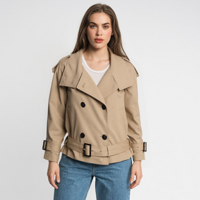 Moderner Caliante Damen Cropped Trenchcoat in Beige und Schwarz