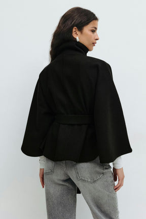 Elegantes Montmartre Cape aus weichem Wollmix mit Cape-Ärmeln und Gürtel