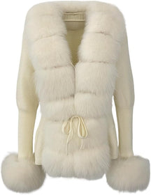 Eleganter Damen Strick-Cardigan mit luxuriösem Kunstfell, Taillengürtel & Feinstrick