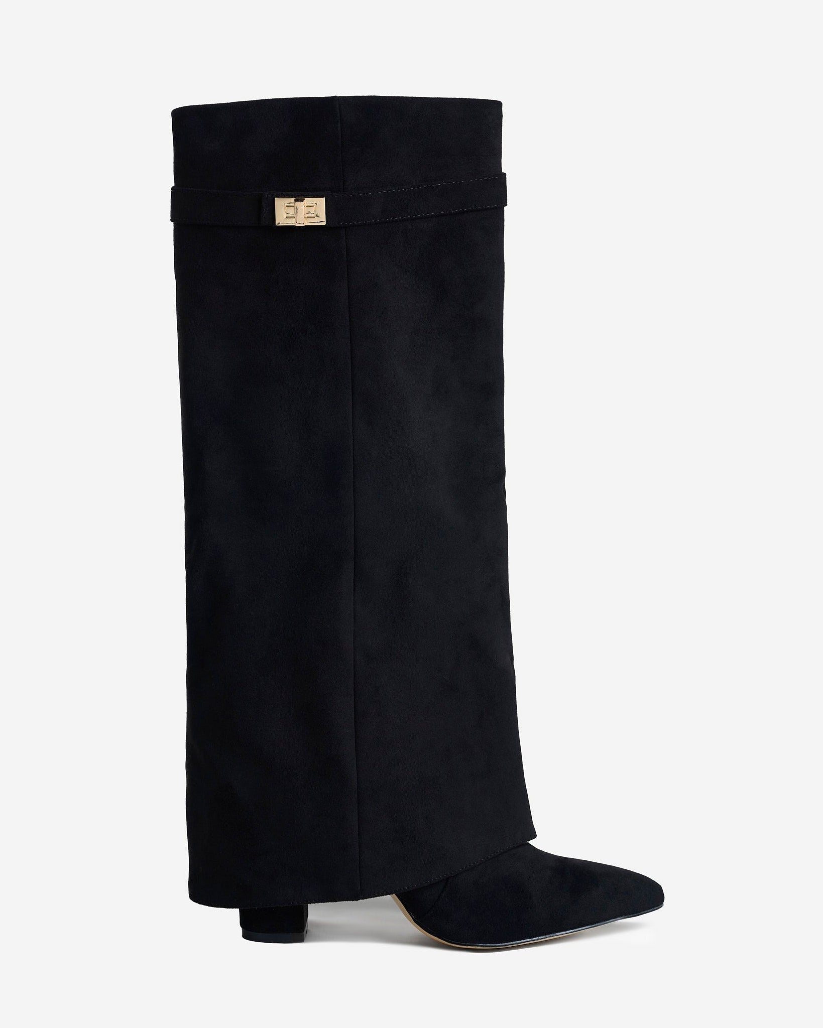 Lavista Kniehohe Wildlederstiefel Schwarz mit Umschlag und schicker Schnalle