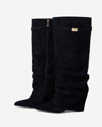 Lavista Kniehohe Slouchy Wildlederstiefel Schwarz mit verstecktem Absatz Èdyisa