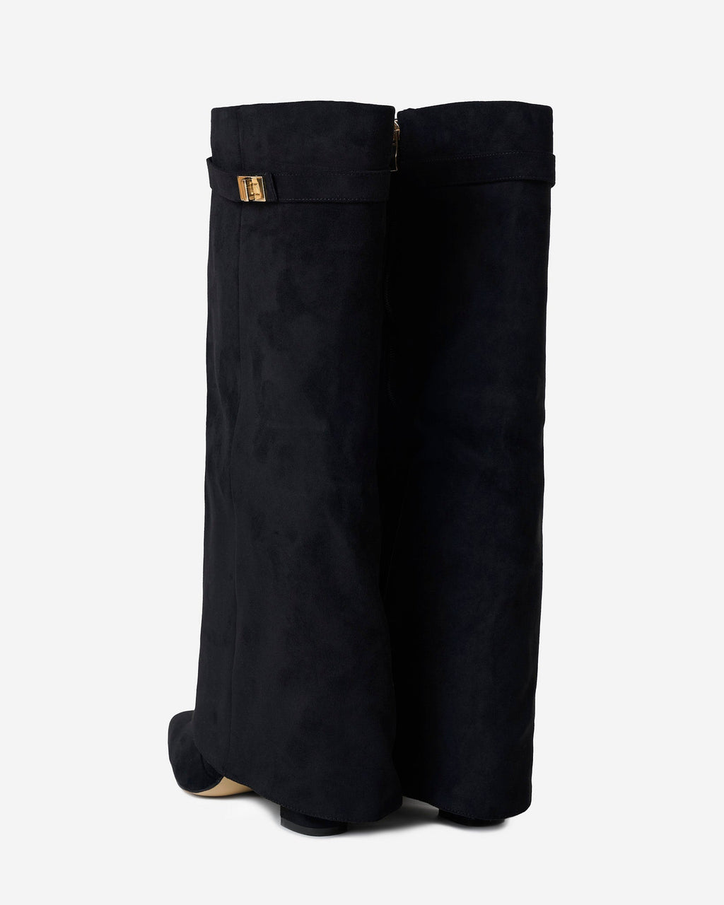 Lavista Kniehohe Wildlederstiefel Schwarz mit Umschlag und schicker Schnalle