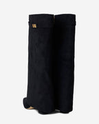 Lavista Kniehohe Wildlederstiefel Schwarz mit Umschlag und schicker Schnalle