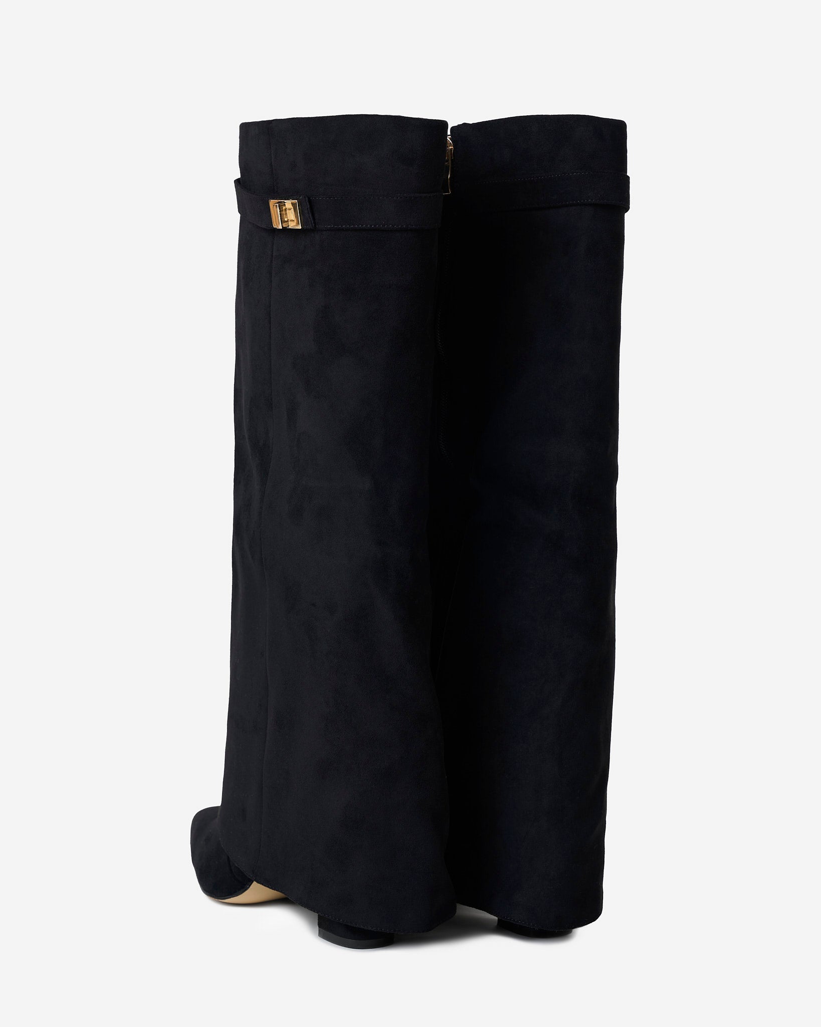 Lavista Kniehohe Wildlederstiefel Schwarz mit Umschlag und schicker Schnalle