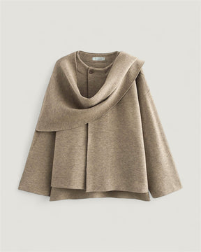 Marais Eleganter Kurzmantel mit Integriertem Schal – Weicher Doubleface Strick Cape