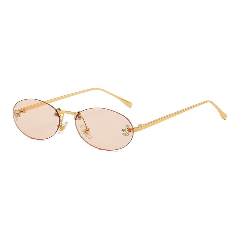 Trendige Randlose Ovale Sonnenbrille mit Gold-Akzenten – Eleganter UV-Schutz