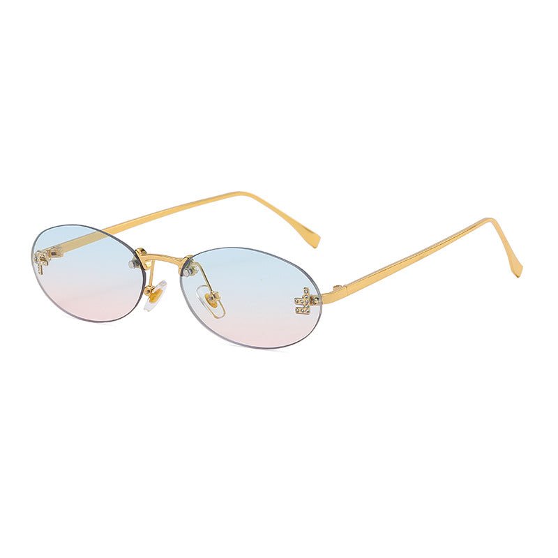 Trendige Randlose Ovale Sonnenbrille mit Gold-Akzenten – Eleganter UV-Schutz