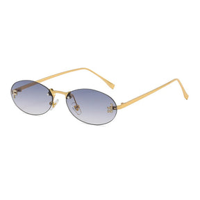 Trendige Randlose Ovale Sonnenbrille mit Gold-Akzenten – Eleganter UV-Schutz