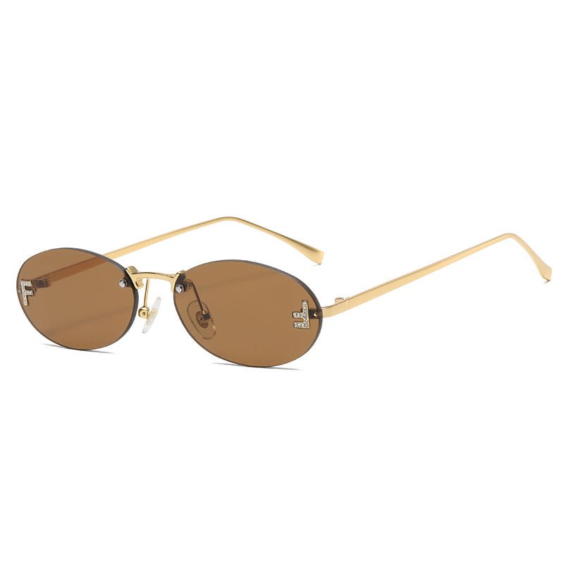 Trendige Randlose Ovale Sonnenbrille mit Gold-Akzenten – Eleganter UV-Schutz