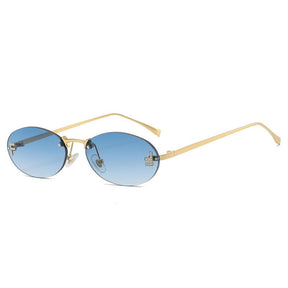 Trendige Randlose Ovale Sonnenbrille mit Gold-Akzenten – Eleganter UV-Schutz