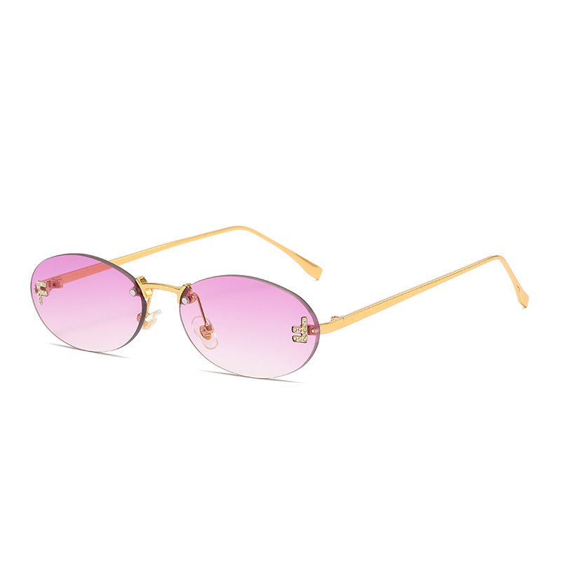 Trendige Randlose Ovale Sonnenbrille mit Gold-Akzenten – Eleganter UV-Schutz