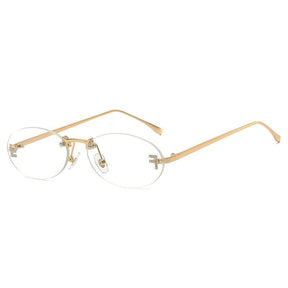 Trendige Randlose Ovale Sonnenbrille mit Gold-Akzenten – Eleganter UV-Schutz