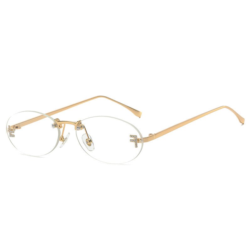 Trendige Randlose Ovale Sonnenbrille mit Gold-Akzenten – Eleganter UV-Schutz