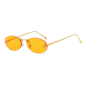 Trendige Randlose Ovale Sonnenbrille mit Gold-Akzenten – Eleganter UV-Schutz