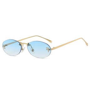 Trendige Randlose Ovale Sonnenbrille mit Gold-Akzenten – Eleganter UV-Schutz